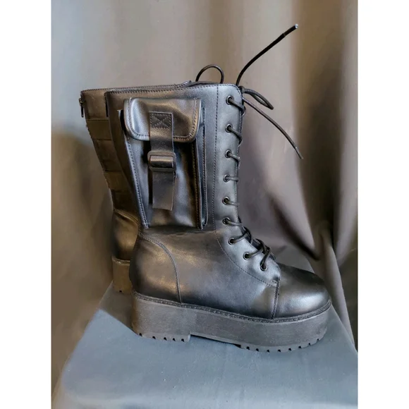 Women Combat Festival Rave Mid-Calf Boots Chunky Platform Heel Lace Up Size 10 M - Picture 4 of 8